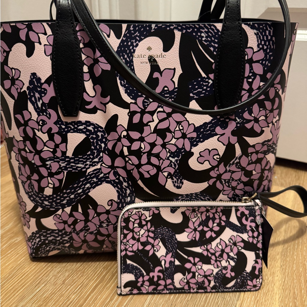 Kate Spade Black And Pink Snake Garden Tote